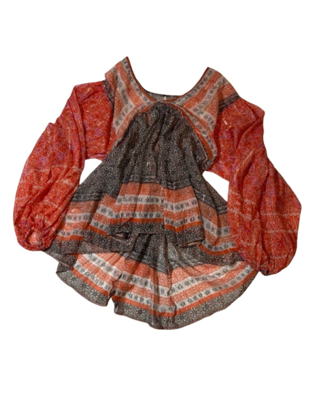 Free People Aliyah Printed Tunic Top Boho Sheer Peasant Blouse Flowy Festival XS